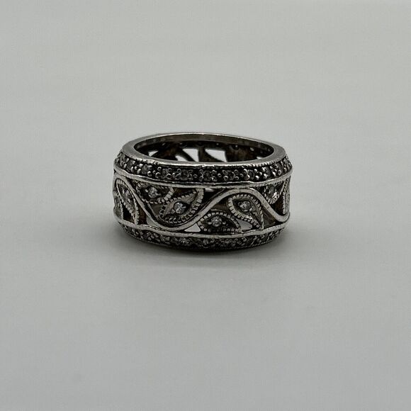 Sterling Silver 925 ADI Wide CZ Eternity Band Ring Missing One Stone - Picture 1 of 14